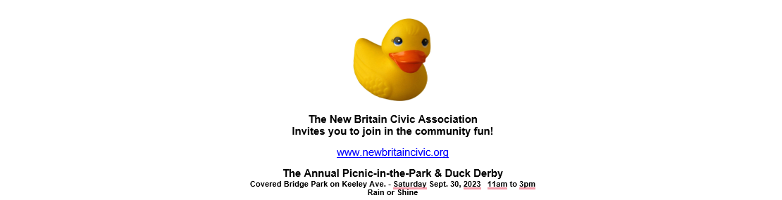 New Britain Borough Civic Association – Duck Derby – September 30, 2023, from 11:00 AM to 3:00 PM