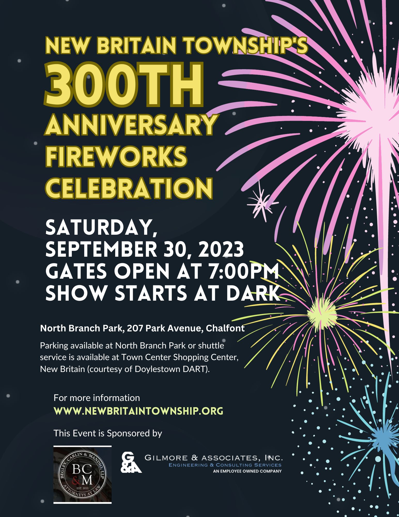 300th Anniversary Fireworks Celebration – Saturday, September 30, 2023